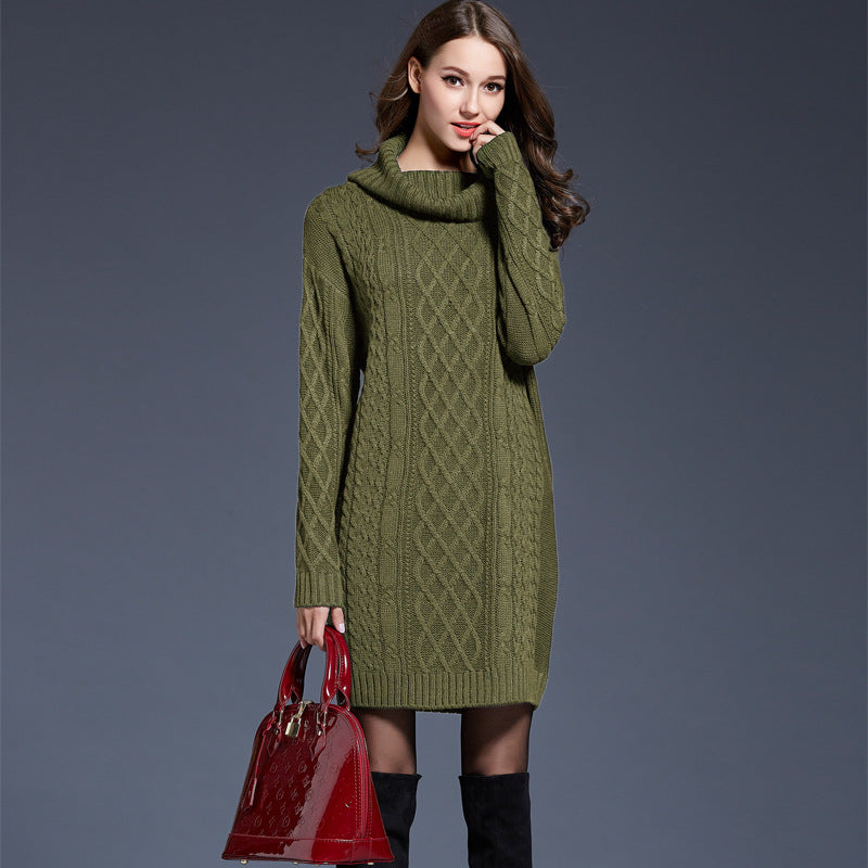 Autumn Winter plus Size Women Clothes Knitwear Dress Long Turtleneck Sweater Women