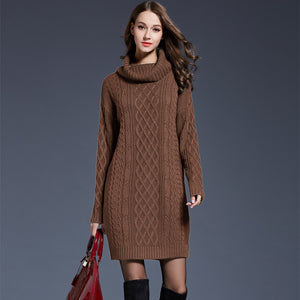 Autumn Winter plus Size Women Clothes Knitwear Dress Long Turtleneck Sweater Women