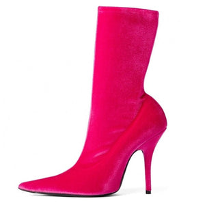 Colourful, Pointy Toe, Elastic, High Heels and Stiletto Boot with attached Short Socks