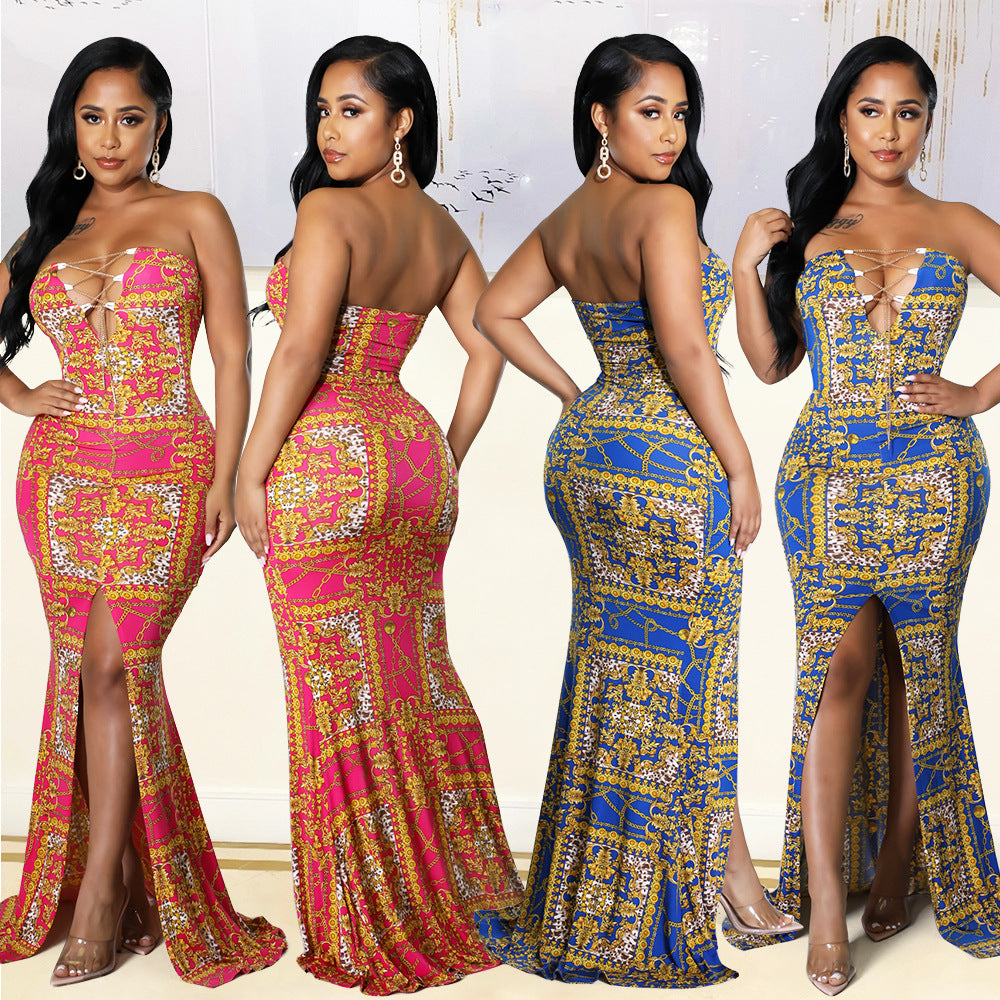 Wrapped Chest Long Floor-length Ankara Dress