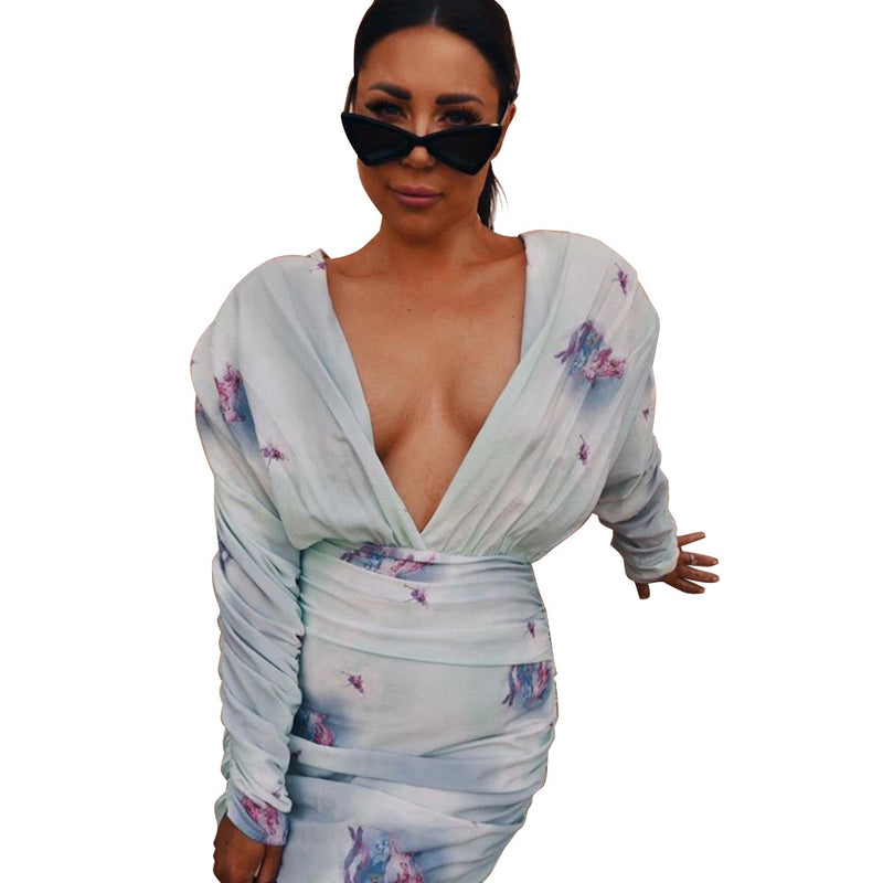 Printed Long Sleeve Short Dress