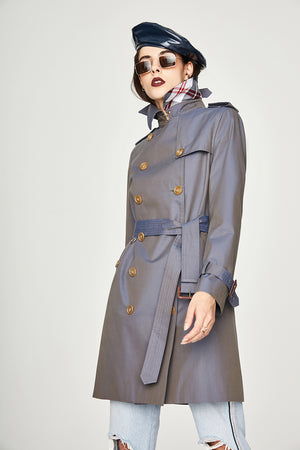 Double Breasted Trench Coat for Women Long Chameleon Korean Waitmore Mid-Length Trench Coat for Women