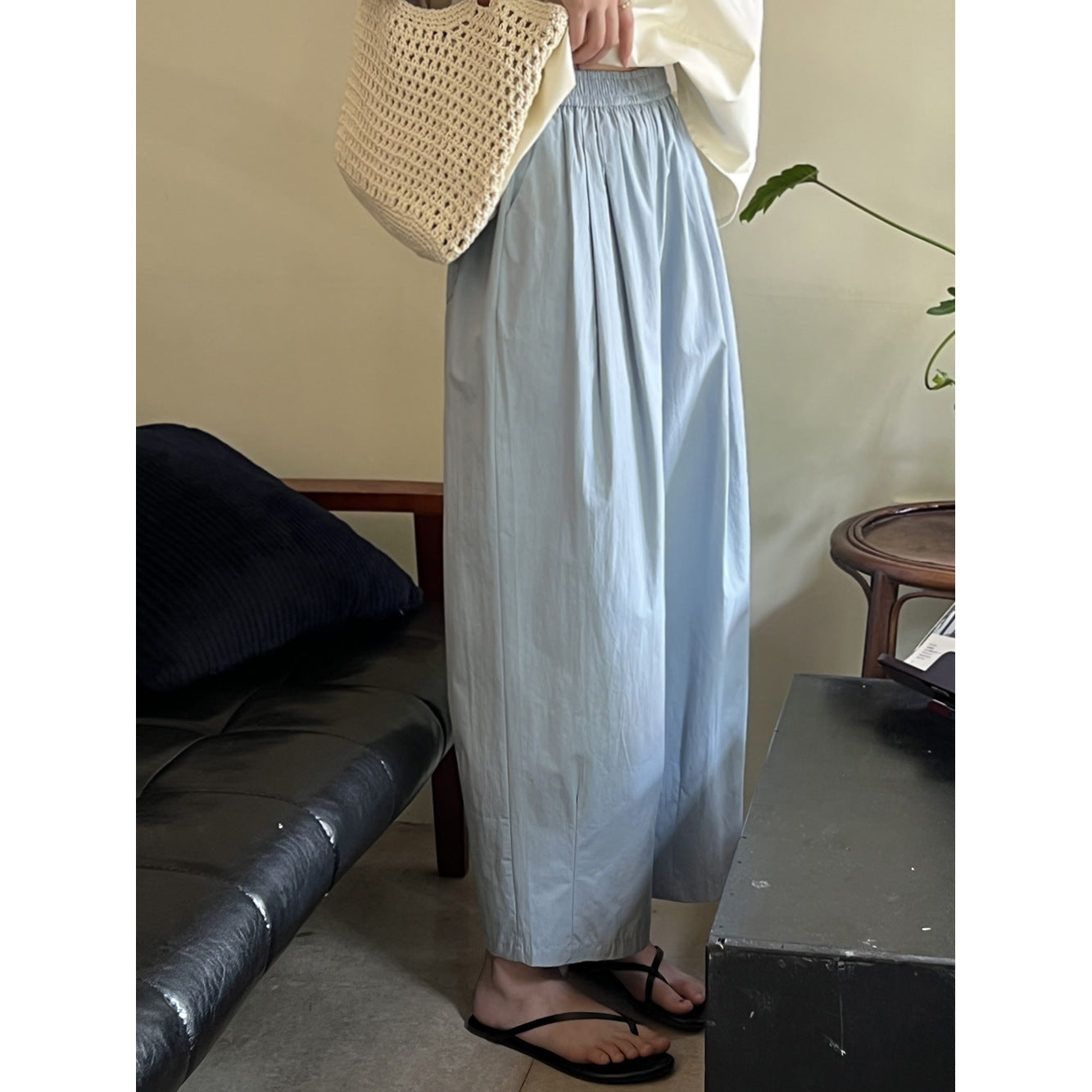 Elastic High Waist Loose Casual Grandma Pants Women Summer Wild Cropped Straight Pants