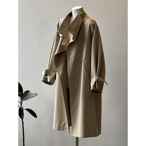 Khaki Korean Windbreaker Women Spring Loose Long Coat Overcoat