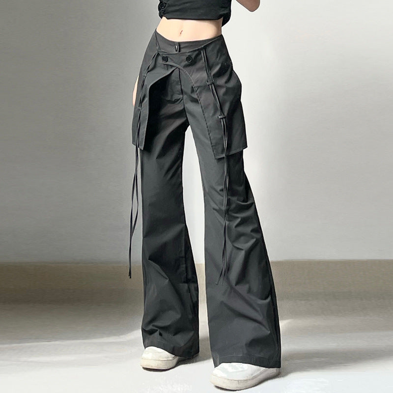 Women Spring Clothing High Waist Cross Ribbon Street Casual Woven Trouser