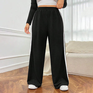 Plus Size Women Clothes Simple Trendy Casual Pants Autumn Winter Slim Fit Contrast Color Wide Leg Pants