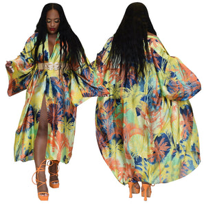 Coat Artificial Silk Multi Print Casual Trench Coat