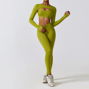 Autumn Winter Skinny Yoga Clothes Nude Feel Quick Drying Sports Suit Thin Fitness Clothes Three Piece Set