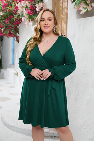 Plus Size Solid Color V Neck Dress