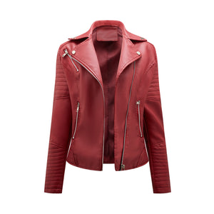 Short Spring Autumn Leather Women European Size Slim Collared Motorcycle Clothing Oblique Zipper Jacket Women Coat