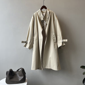 Khaki Korean Windbreaker Women Spring Loose Long Coat Overcoat