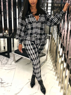 Plus Size Striped Button Two Piece Set