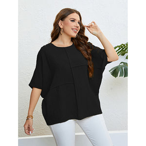 Plus Size Solid Color Top Patchwork Top Women Summer Women Clothing Top