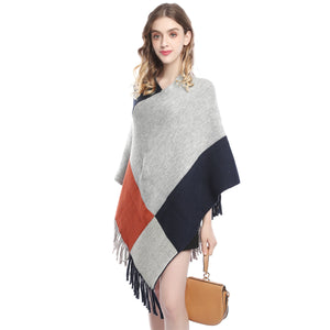 Idle Style V-neck Tassel Rainbow Cape Sweater For Women