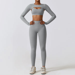 Autumn Winter Skinny Yoga Clothes Nude Feel Quick Drying Sports Suit Thin Fitness Clothes Three Piece Set