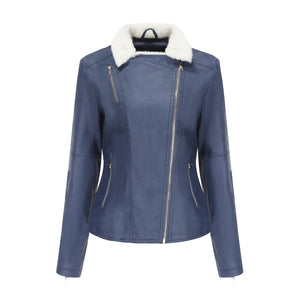 Autumn Winter Fur Leather Coat Women Fleece lined Long Sleeve Warm Jacket Casual