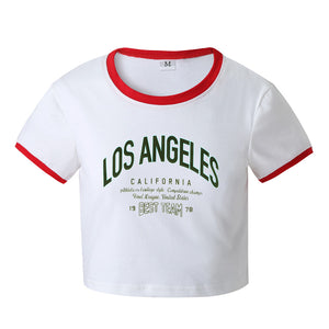 Street Hipster Los Angeles Printed Cropped Short Short Sleeve T Shirt Women Clothing