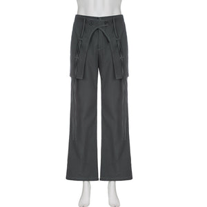 Women Spring Clothing High Waist Cross Ribbon Street Casual Woven Trouser