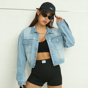 Denim Jacket Women Ripped Do the Old Cowboy Jacket Top