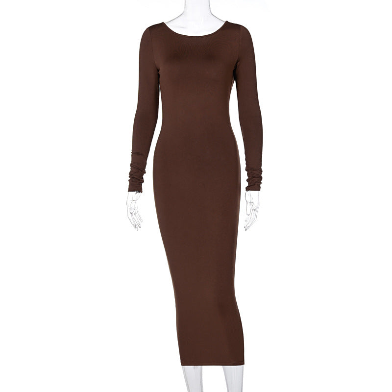 Spring Sexy Backless Round-neck Long-sleeved Dress Women