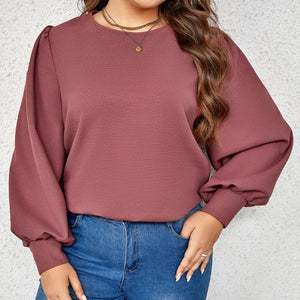 Plus Size Office Women round Neck Long Sleeve Pullover Shirt Women