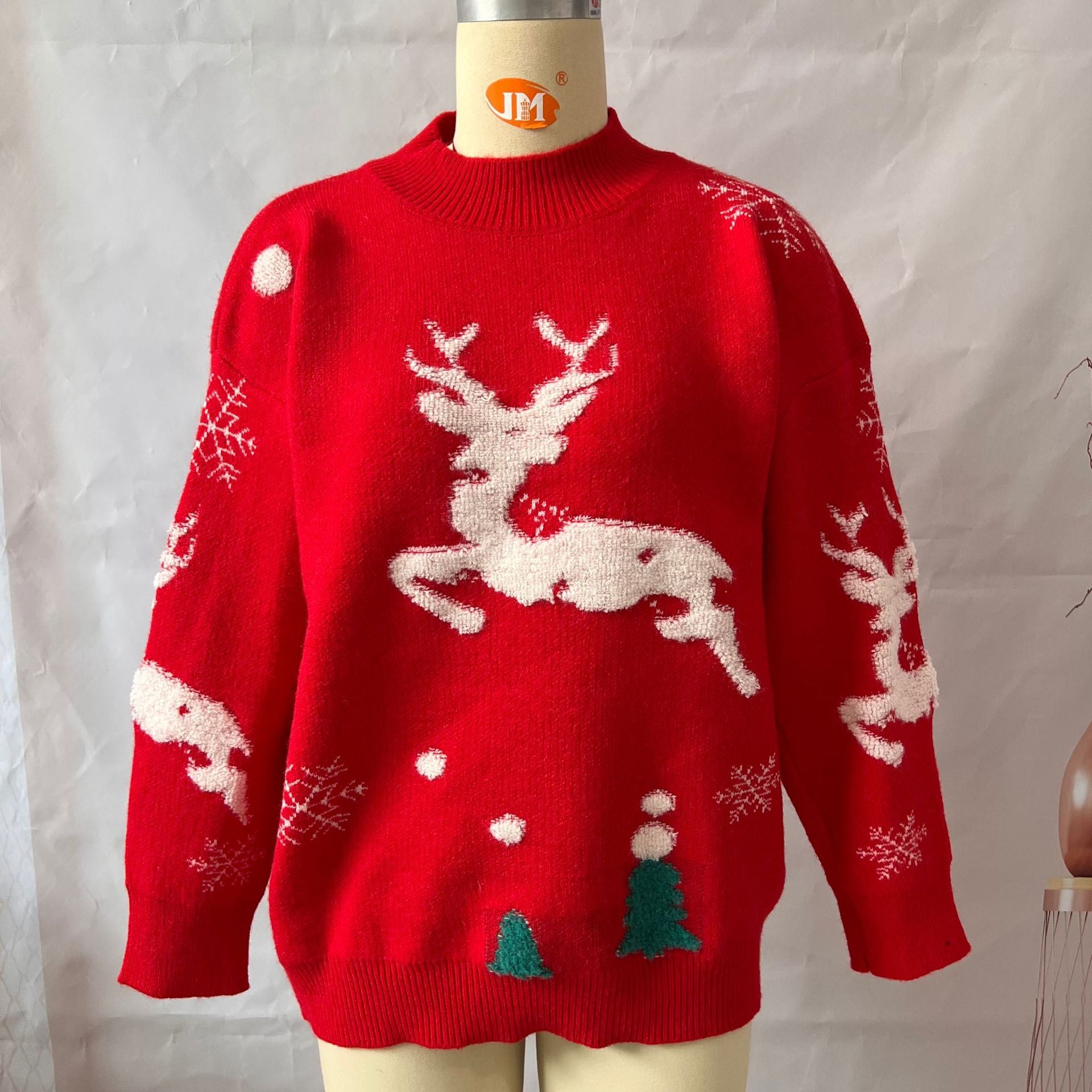 Christmas Tree Deer Festival Long Sleeve round Neck Knitted Pullover Year Christmas Sweater for Women