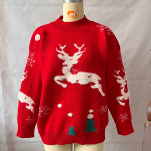 Christmas Tree Deer Festival Long Sleeve round Neck Knitted Pullover Year Christmas Sweater for Women