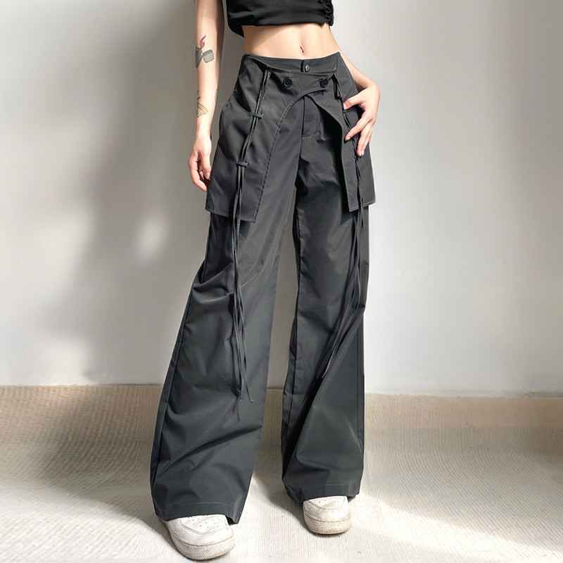 Women Spring Clothing High Waist Cross Ribbon Street Casual Woven Trouser