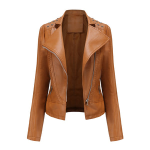 Women Rivet Leather Jacket Women Jacket Collared Motorcycle Clothing Thin Spring Autumn Women Jacket