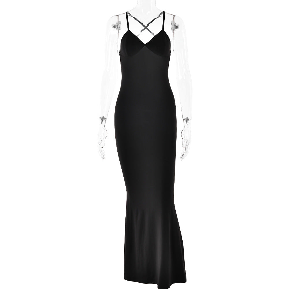 Spring Dress Sexy Trend V neck Backless Slim Fit Sheath Suspender