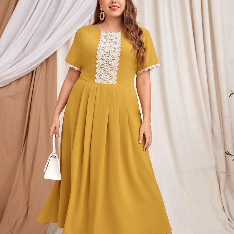 Plus Size Color Matching Women Dress Office Color Matching Women