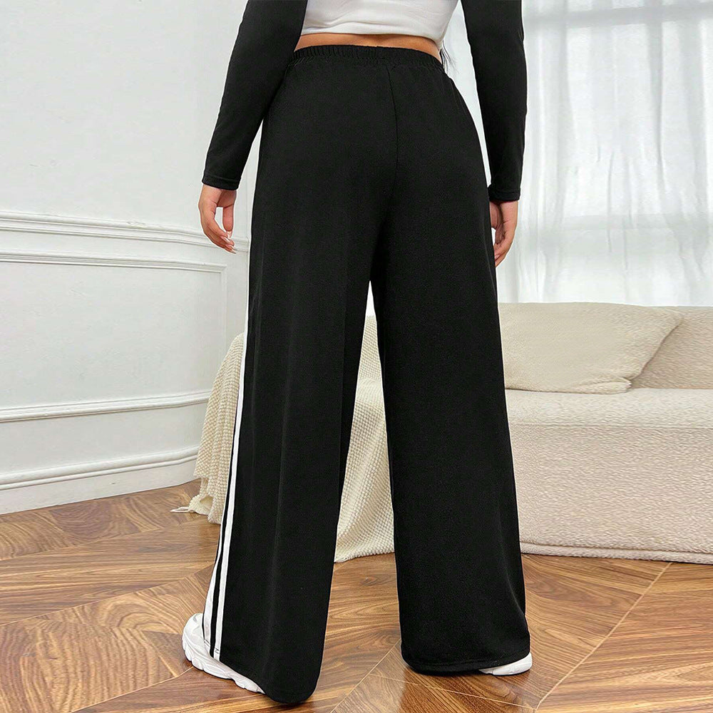 Plus Size Women Clothes Simple Trendy Casual Pants Autumn Winter Slim Fit Contrast Color Wide Leg Pants