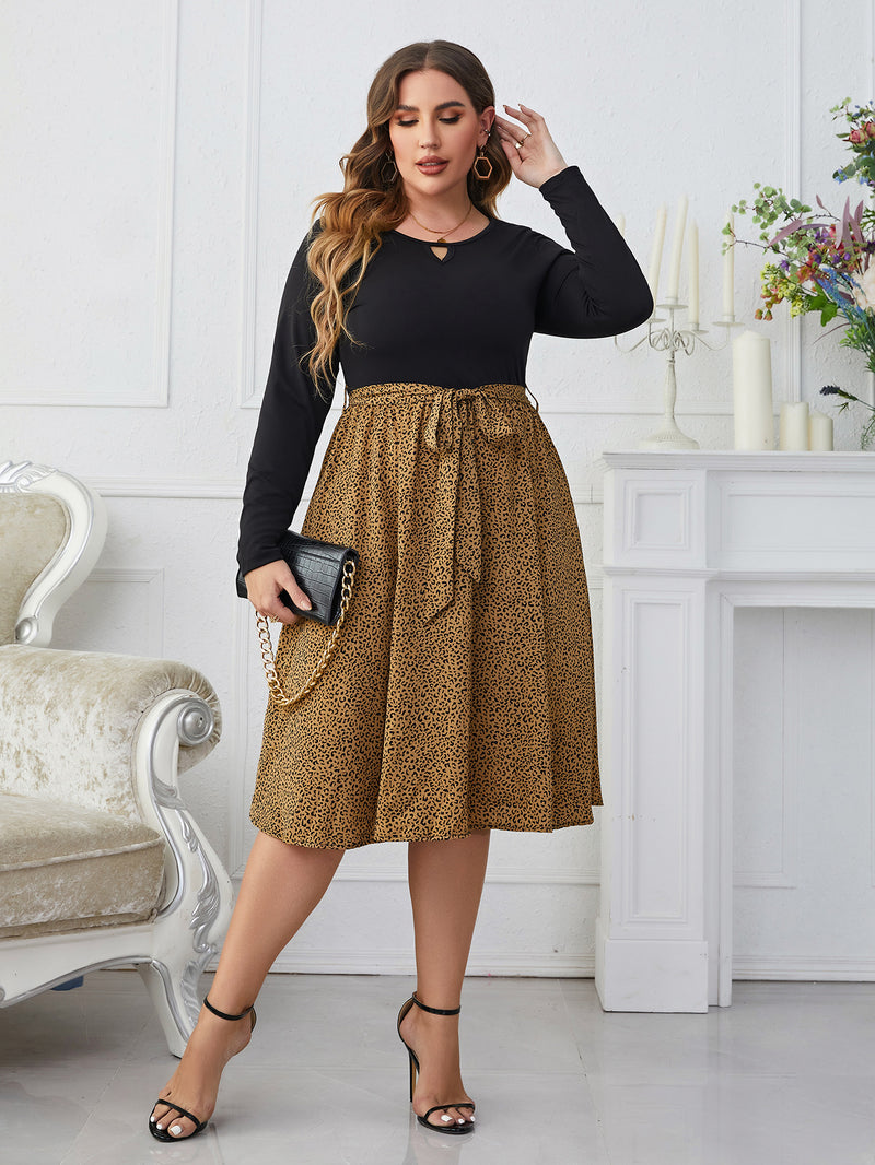 Plus Size Popular Leopard Print Loose Long Sleeve Women Dress