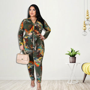 Plus Size Plus Size Women Clothing Autumn Defilement Printing Suit