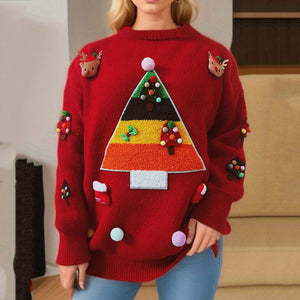 Sweater Christmas Tree Jacquard Three Dimensional Decoration Sweaters Women Clothing Knitwear