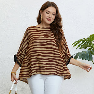 Summer Zebra Pattern 3/4 Sleeve Elegant Plus Size Top