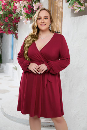 Plus Size Solid Color V Neck Dress