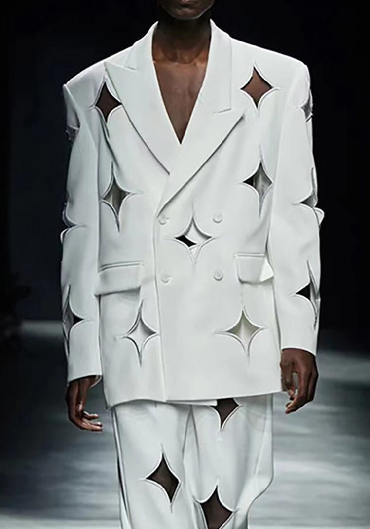 Spring Royal Sister Fried Street Star Hollow Out Cutout Profile Blazer Design Niche Loose Straight Wide Leg Pants Set