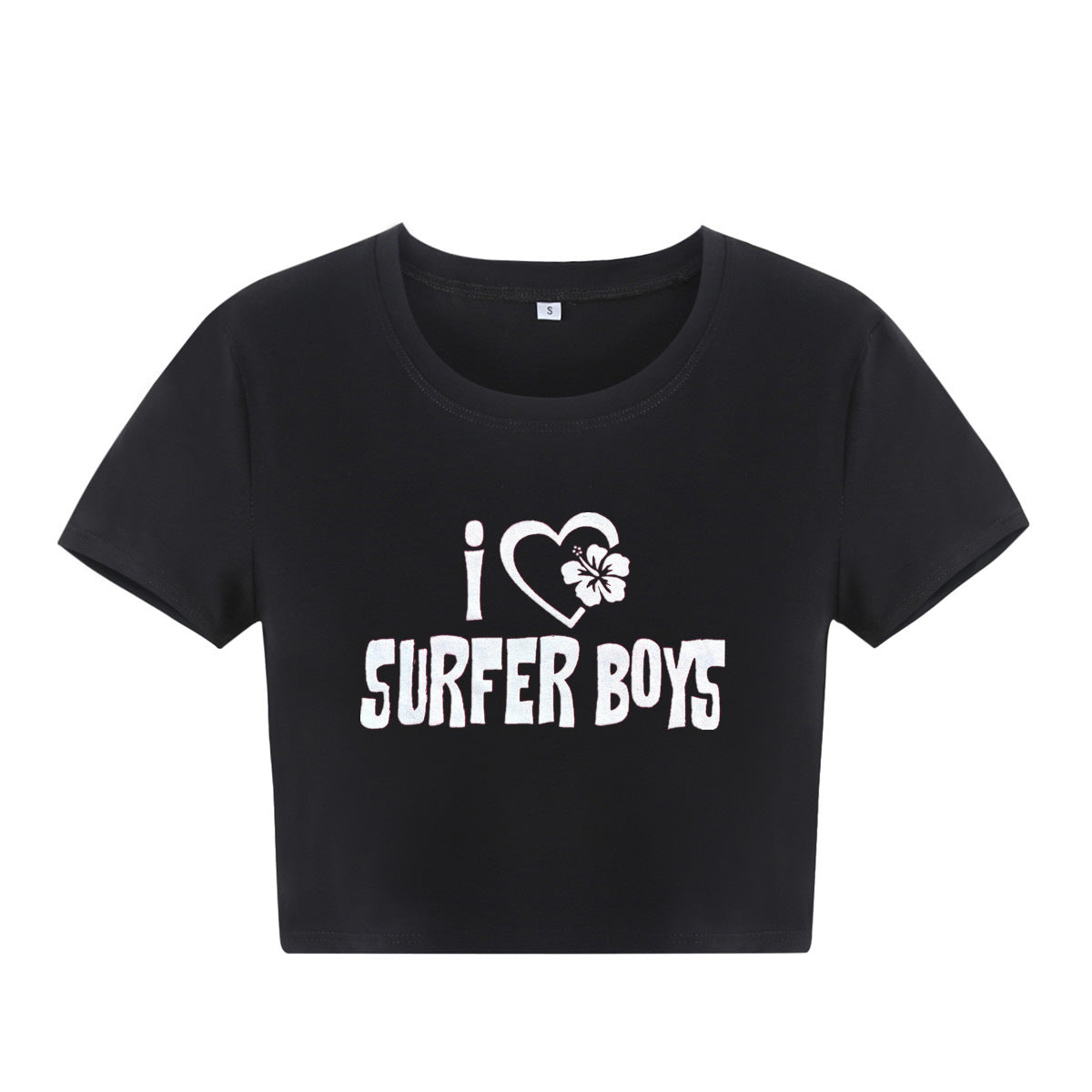 Street Women Clothing I Heart Surfer Boys Letter Graphic Printing Short Short Sleeve T shirt