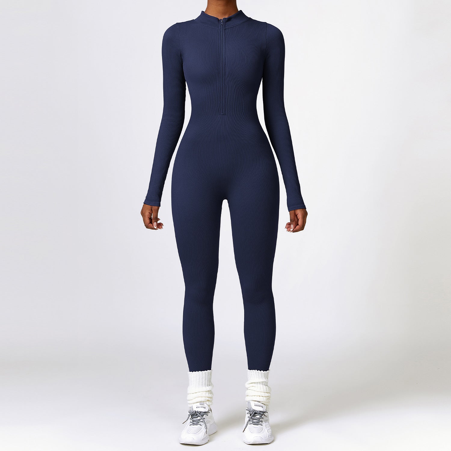 Winter Tight Long Sleeve Yoga Jumpsuit Zipper Belly Contracting High Strength Sports Workout Clothes Women