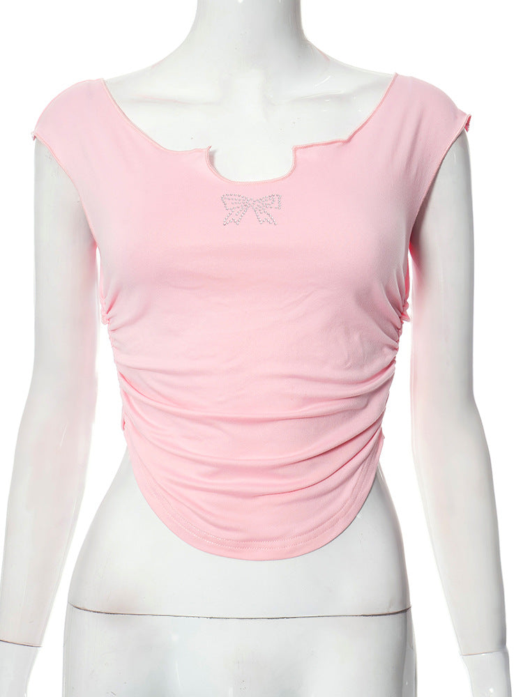 Summer Sexy Backless Design Butterfly Rhinestone Top Women Outdoor All Matching