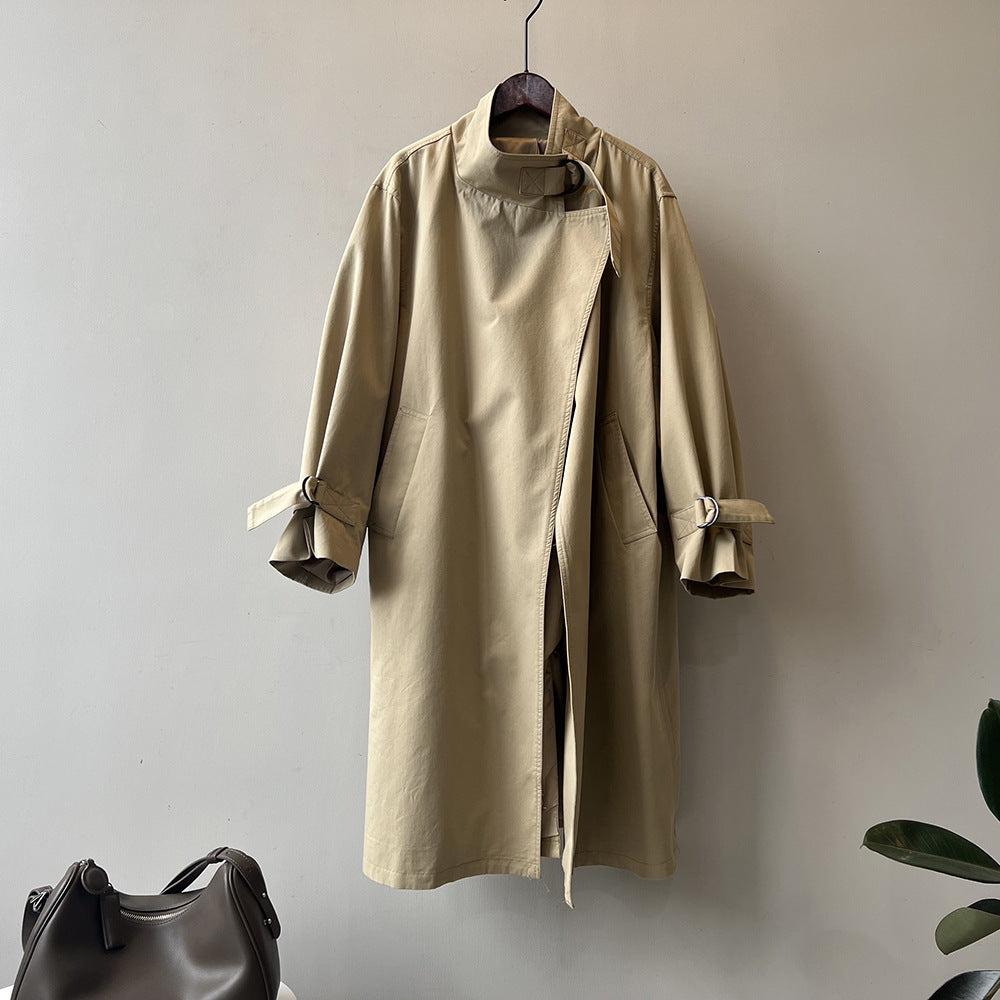 Khaki Korean Windbreaker Women Spring Loose Long Coat Overcoat