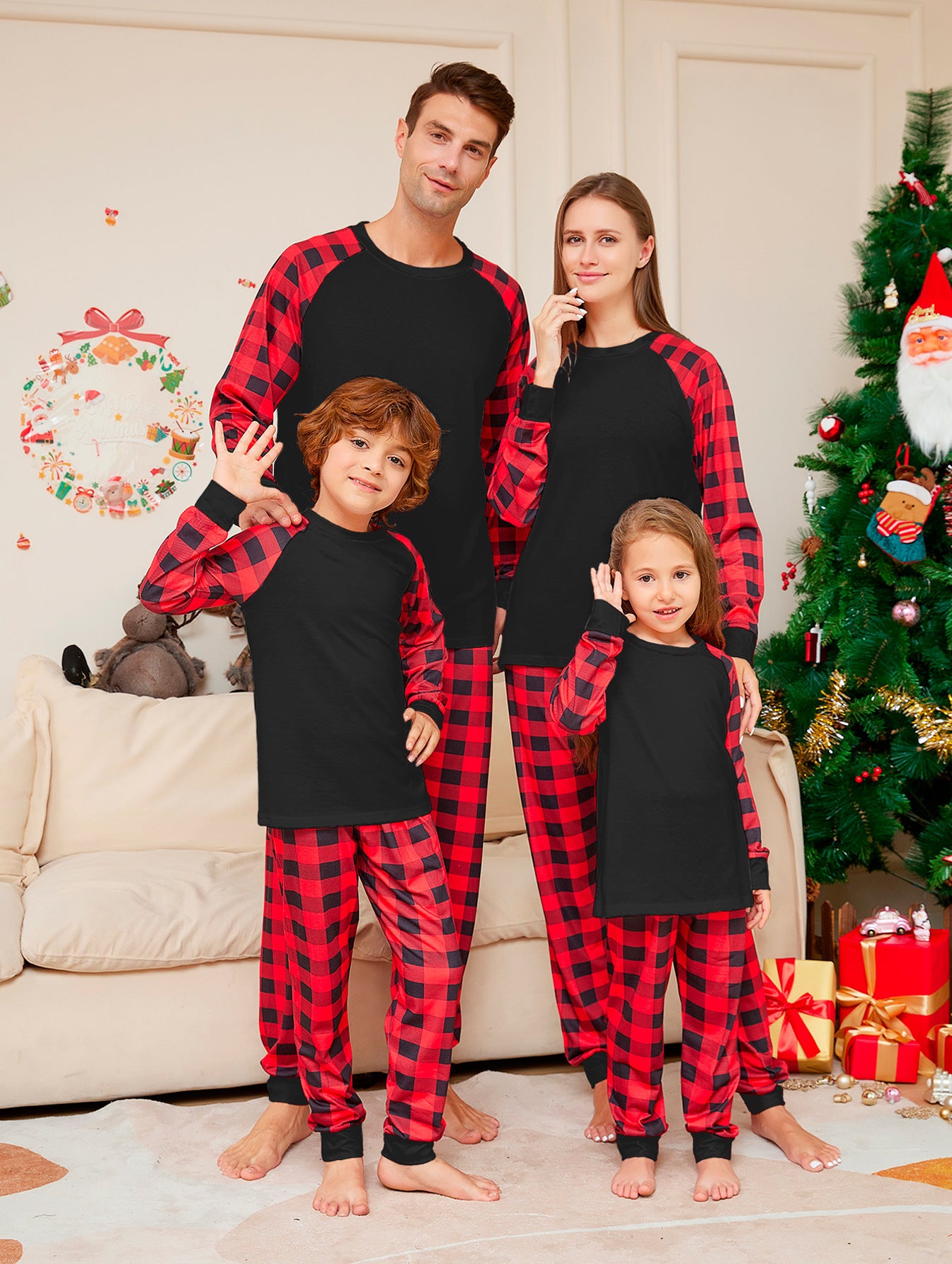 Plaid Printed Parent-child Pyjamas Suit