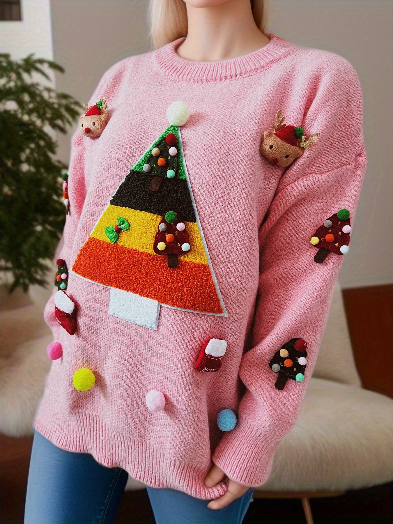 Sweater Christmas Tree Jacquard Three Dimensional Decoration Sweaters Women Clothing Knitwear