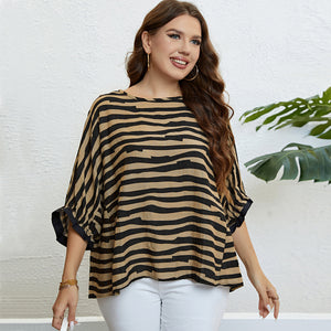 Summer Zebra Pattern 3/4 Sleeve Elegant Plus Size Top