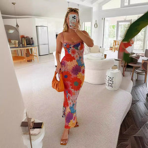 Summer Women off Neck Floral Printing Slip Dress