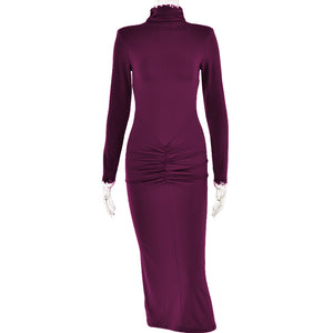 Autumn Winter Half High Collar Long Sleeves Dress Sexy Elegant Bodycon Maxi Dress for Women