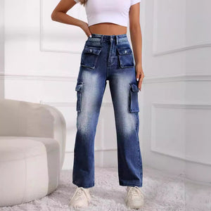 Casual Stylish Multi Pocket Loose Cargo Pants Jeans for Women