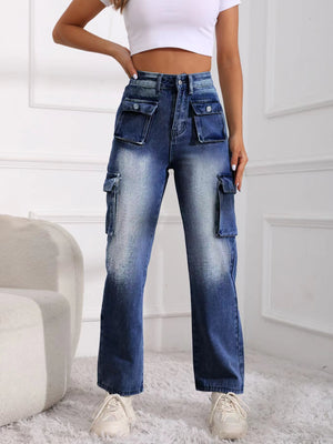 Casual Stylish Multi Pocket Loose Cargo Pants Jeans for Women