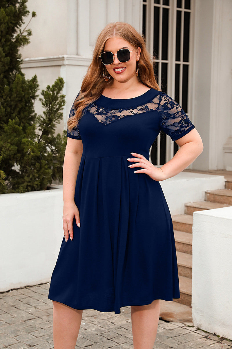Plus Size Hollow Out Cutout Lace Casual Loose Dress Holiday Office Dress Women Clothing